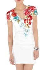 KAREN MILLEN Ivory White DRESS with Floral Multicoloured Embroidery Size 12