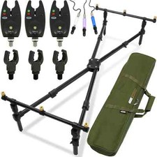 Low Profile Cross Rod Pod Buzz Bars Carry Case & 3 X Bite Alarms Carp Fishing