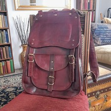 Handmade Burgundy Oxblood Leather  Backpack Satchel Laptop Bag 