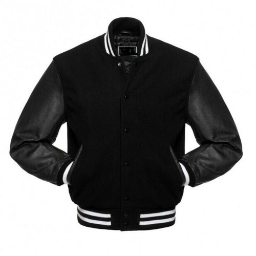 Black wool real leather - wool, sleeve