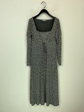 Topshop Black White Star Print Midi Dress Square Neck Long Sleeve UK 14