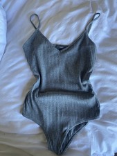 Primark Grey Ribbed Bodysuit XS Brand New