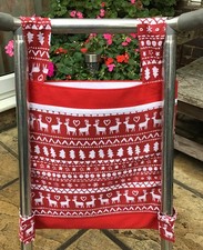 BAG FOR WALKING/ZIMMER FRAME STRONG COTTON FABRIC 3 POCKETS RED XMAS REINDEER