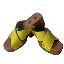 M&S Women's Studded Block Heel Open Toe Clogs Lime UK 5 