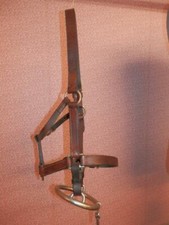 Vintage Adjustable English Leather Cob Size Headcollar with Mouthing Chifney Bit