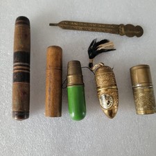 Collection Antique Vintage Needle Cases Holders Thimbles Crochet Hook