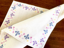 Vintage Hand Embroidered Linen Table Centre Tray Cloth 20x16 Inches