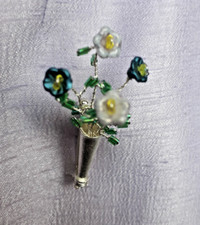 POSY BROOCH BLUE FLOWER BOUQUET TUSSIE MUSSIE MOTHER WEDDING LAPEL BOUTONNIERE