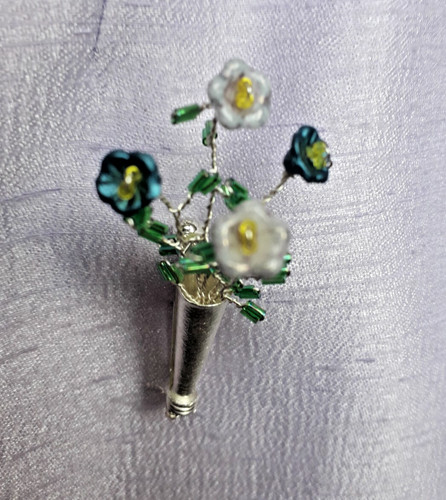 Posy brooch blue flower - blue,