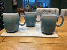 Denby Azure Double Dip  Mugs X 3 Stoneware Tableware Very Good Condition