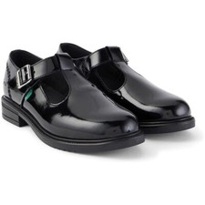 Kickers Lach T Bar  Girls Black Patent Leather T-Bar Shoes Ladies Sizes 3 to 6