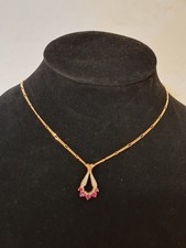 9k Gold Necklace With Vintage Ruby And Diamond Pendant