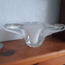 Vintage Stylish Murano SOMMERSO Triangular Bowl (White and Clear Glass)