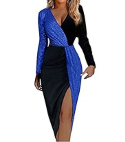 Women sequin neck split - v,