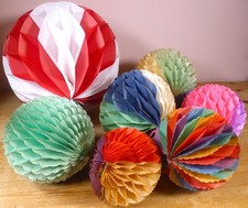 7 Vintage Honeycomb Paper Christmas Ball Decorations 1950s +