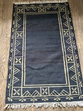 Woven Rug Blue with Cream