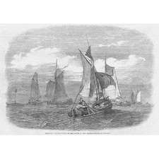 Shrimping Boats off the Mouth of the Thames - Antique Print 1847