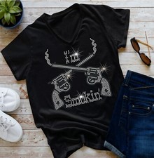 V neck Cowgirls Smoking Rhinestone t shirt Line Dancing Ladies all size 8-24
