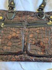 Butler & Wilson Brown Mock Crocodile Pattern Patent PVC Handbag used twice. vgc