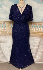 Evening Dress 18 Navy Blue Sequin QUIZ Ballgown Prom Ball Formal Batwing Sleeves