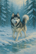 Husky in Snow Pines Winter