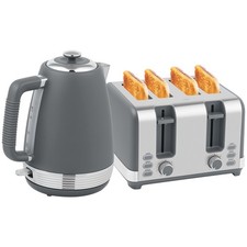 HOMCOM 1.7L 3000W Quick Boil Kettle and 4 Slice Toaster Set Crumb Tray Grey
