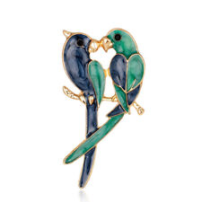 Vintage Style Jewellery Art Deco Green Birds Enamel Brooch