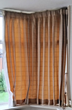 Beige Curtains Bay Window Heavy Thick Blackout W130 Drop 160 cm Cotton