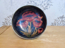 William Moorcroft, Tudric Footed Bowl, Ochre Ragged Big Poppy Design, Circa 1922