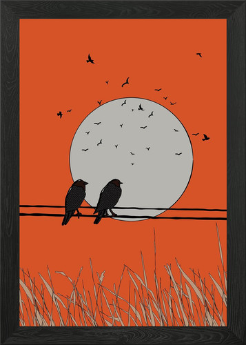 Birds wire sunset - birds, framed