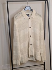 Abercrombie & Fitch Men's Crochet Knit Polo Long Sleeved Cream Oversized Size L