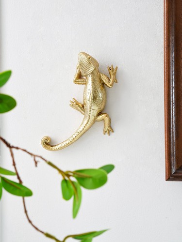 Gold lizard wall decoration - gold,