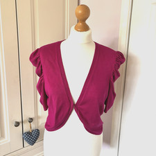 Phase Eight Deep Pink Puff Short Sleeve Cropped Cardigan UK 12 Shrug Bolero