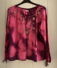 In Extenso pink long sleeved gypsy top,pink maroon tie dye style 100% cotton:SG