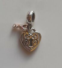 Chamilia silver 925 & rose gold heart lock and key bracelet charm