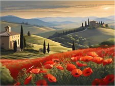 Poppy Field Tuscan Landscape