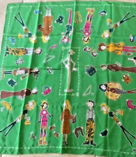 Moschino scarf women's large green silk Olive Oyl paper doll character rare