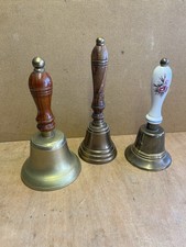 Set Of 3 Brass And Wood / Ceramic Hand Bells