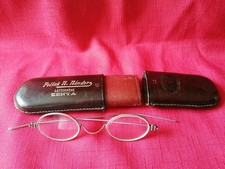 Antique Victorian white metal framed spectacles with leather case.