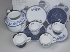 Katie Alice Indigo Espresso Cups & Saucers Set 4 + Japanese Teapot (No Lid)