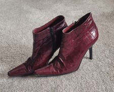 Womens Faith Burgundy Patent Leather Mock Croc Ankle Boots. UK Size 5