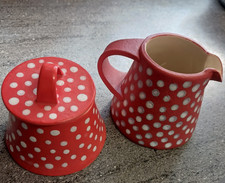 Red Spotty Sugar Bowl And Milk