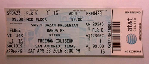 Banda ticket stub 2016 - ms,