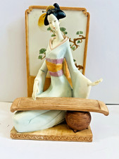 Blue Geisha Kneeling Figurine Oriental Japanese Style Decorative Collectible 