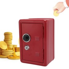Mini Safe Box Durable Metal Piggy Bank With Lock Key For Children In Red