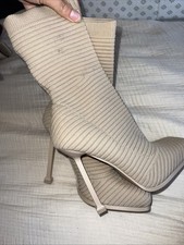 Ego Square Toe Sock Boot Heels Size 5 Nude