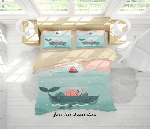 Whale boat coral blue - boat,