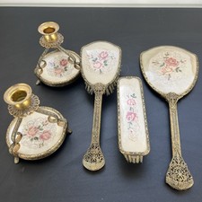 Vintage Delina Dressing Table Vanity Set Mirror Hairbrush Clothes Brush Floral