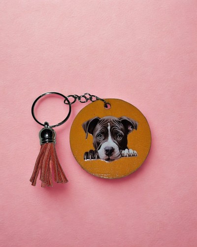 Staffy wooden keyring hand - staffy,