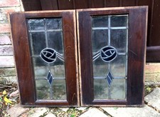 Vintage Stained Glass Leaded Windows set in Hardwood Frames
